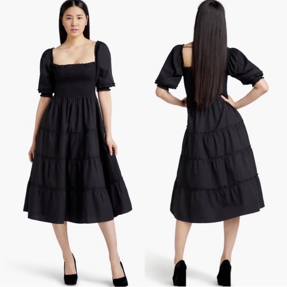 Hill House Home Nesli Black Swiss Jacquard Dot Nap Dress New Size Small